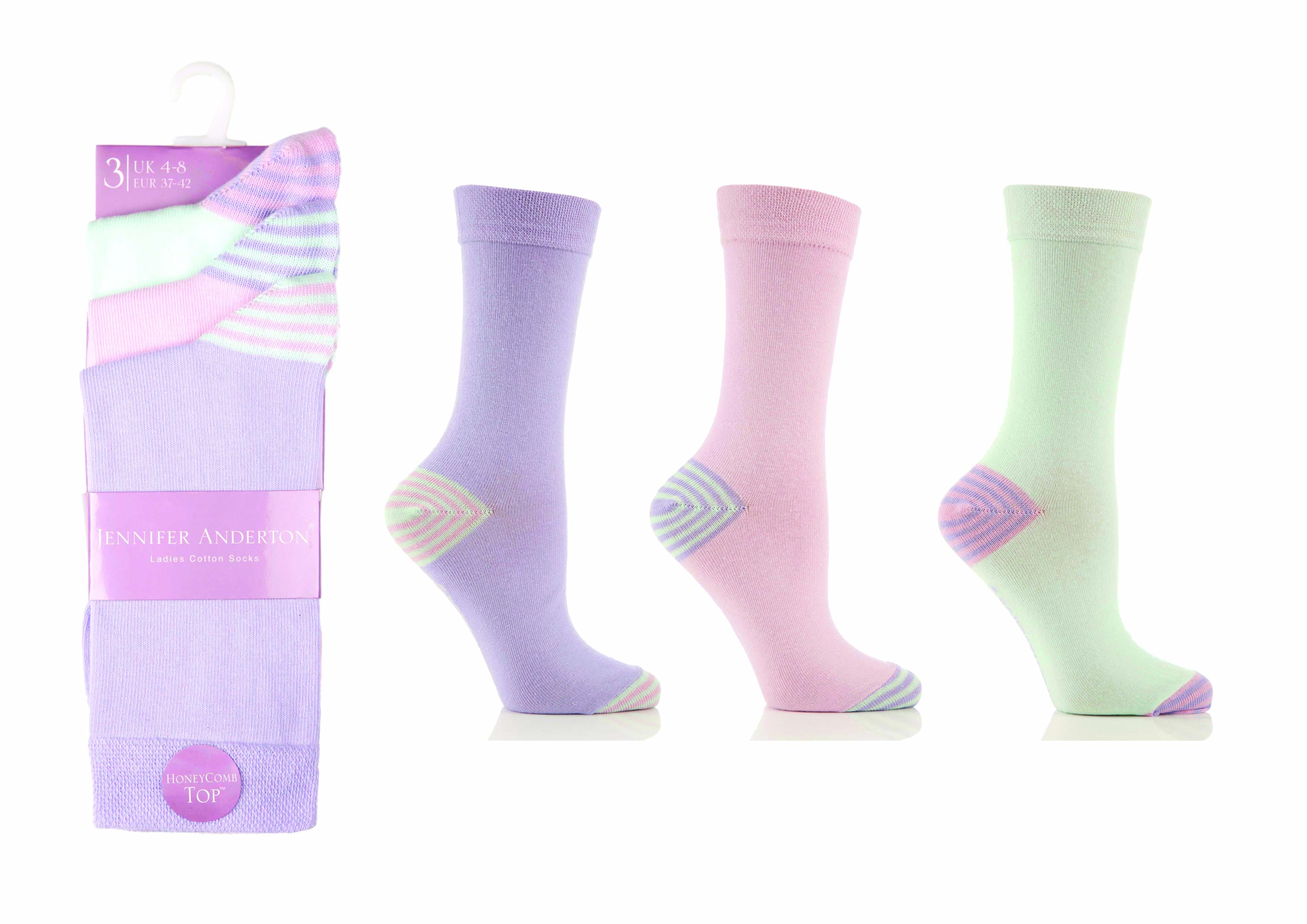 Jennifer Anderton Stripe Trim Pack of 3 Honeycomb Top Socks Jennifer Anderton Stripe Trim Pack of 3 Honeycomb Top Socks